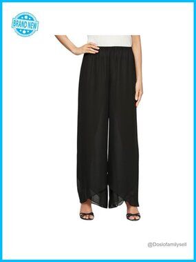 Silky Chiffon Wide Leg Tulip Hem Pull On Dress Pant Formal Evening